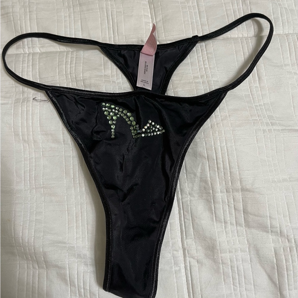 Victoria’s Secret vintage satin thong panty with rhinestone size L
